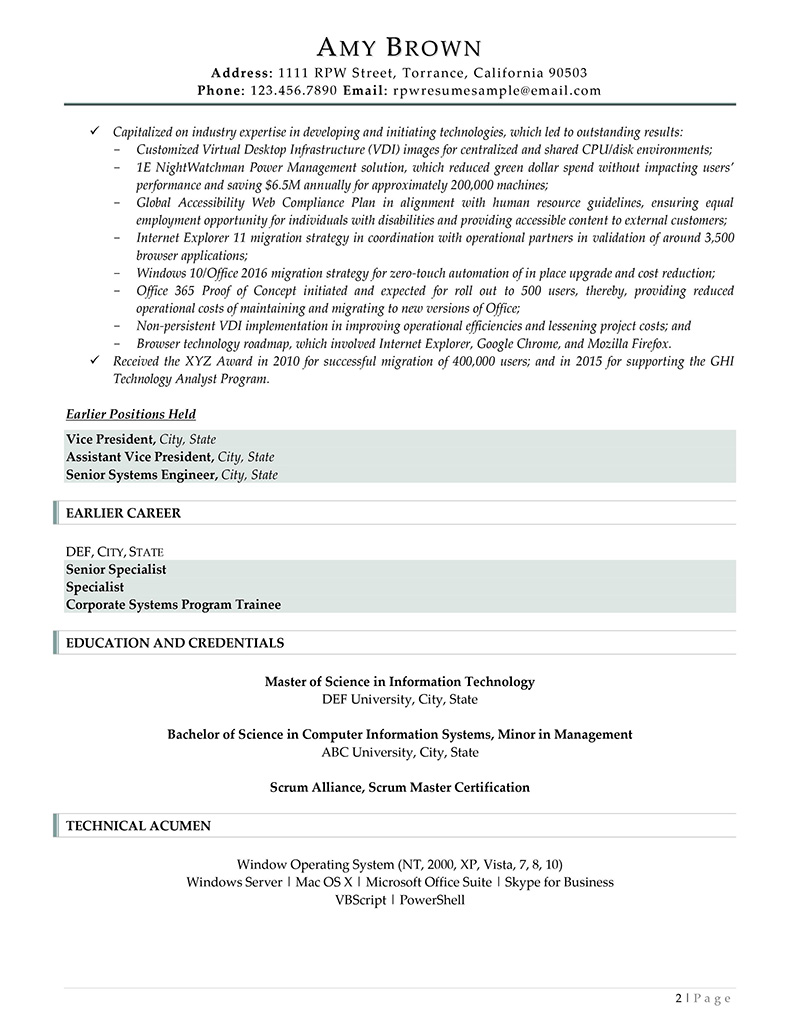 Resume Professional Writers It Manager Resume Example Page Two