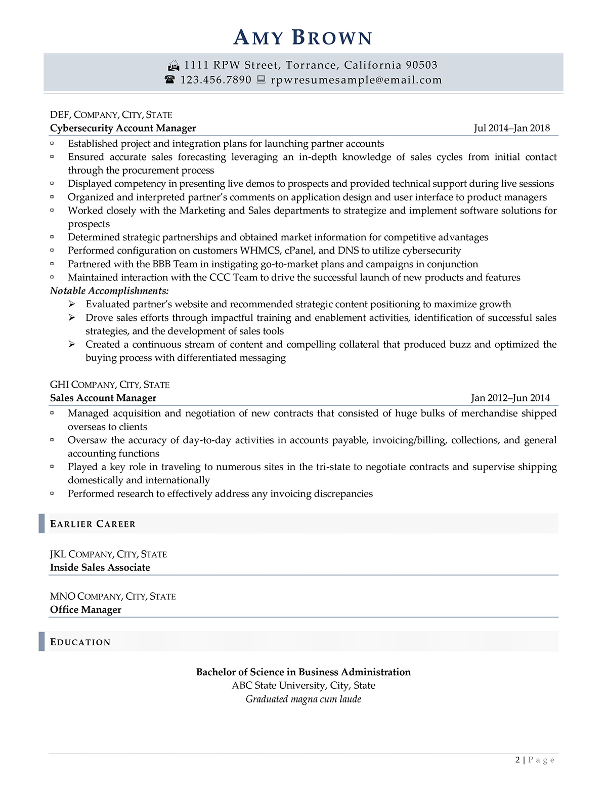 Resume Professional Writers Sales Resume Example Page Two