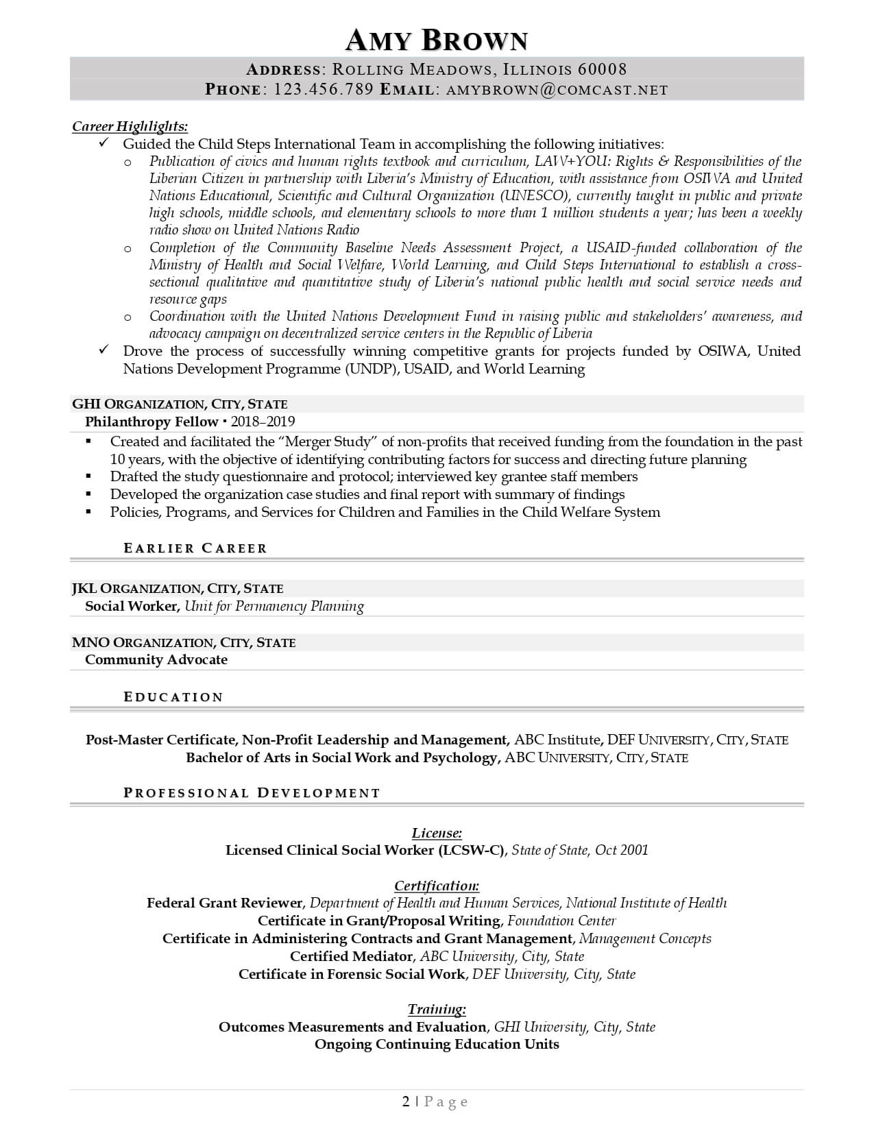Non-Profit Resume Writing Services Example Page 2 