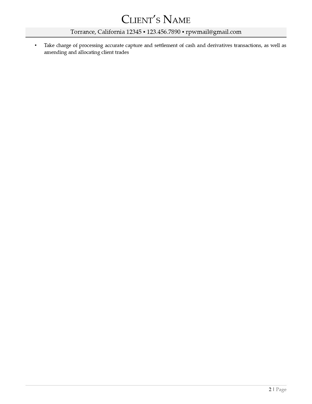 Investment Banking Resume Example Page Two