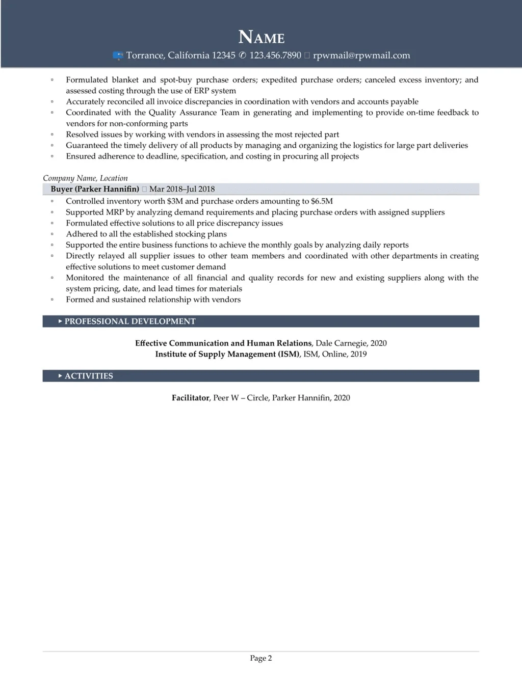 Supply Chain Resume Example Page Two